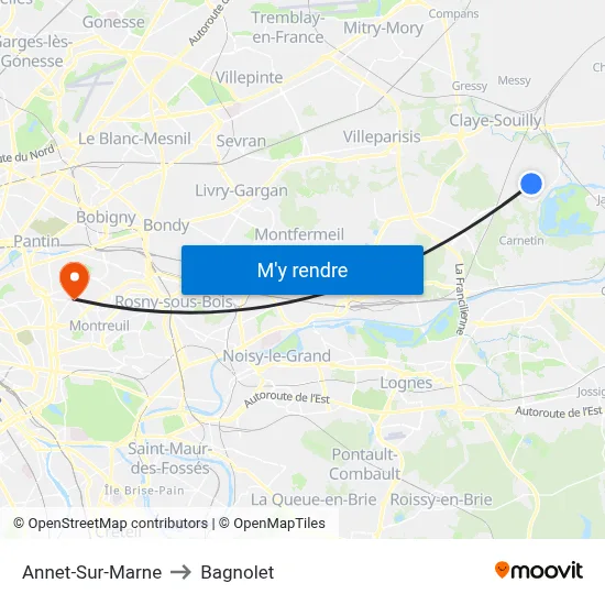 Annet-Sur-Marne to Bagnolet map