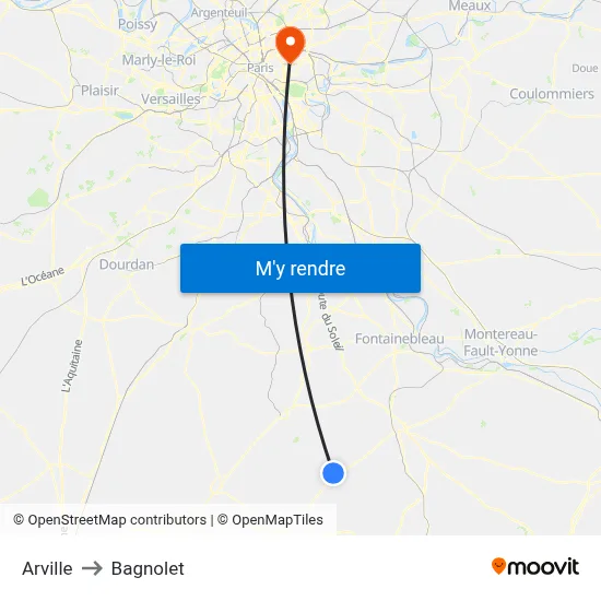 Arville to Bagnolet map