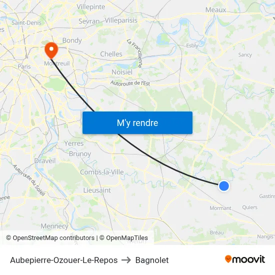 Aubepierre-Ozouer-Le-Repos to Bagnolet map