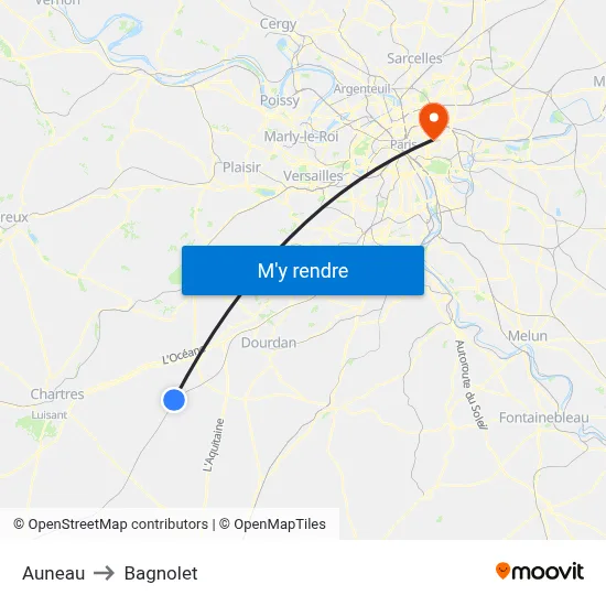 Auneau to Bagnolet map