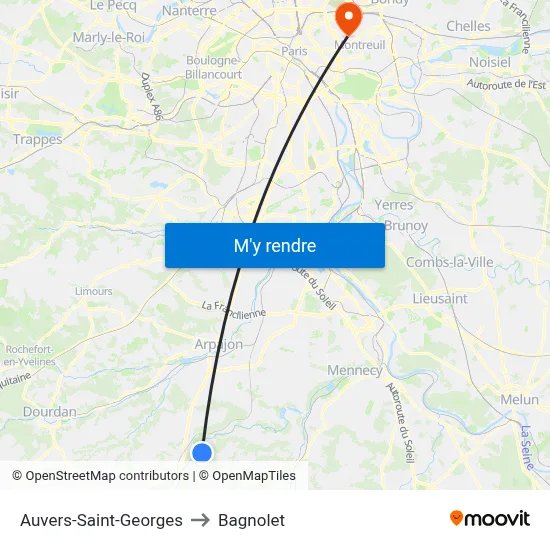 Auvers-Saint-Georges to Bagnolet map