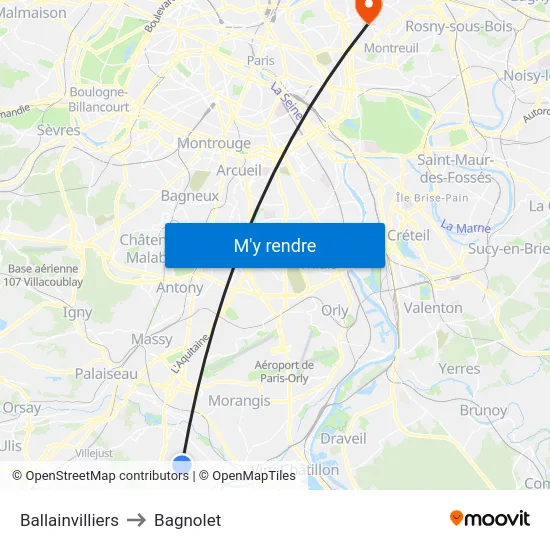 Ballainvilliers to Bagnolet map