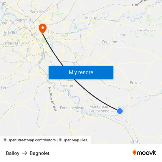 Balloy to Bagnolet map