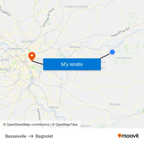 Bassevelle to Bagnolet map