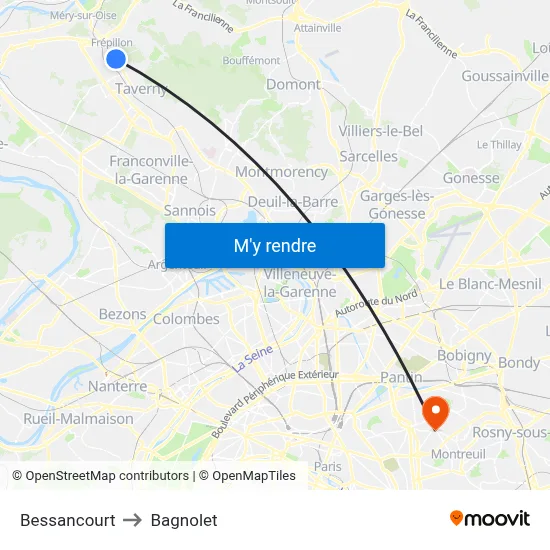 Bessancourt to Bagnolet map