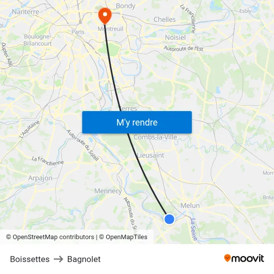 Boissettes to Bagnolet map