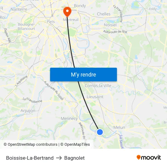 Boissise-La-Bertrand to Bagnolet map