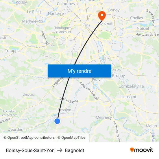Boissy-Sous-Saint-Yon to Bagnolet map