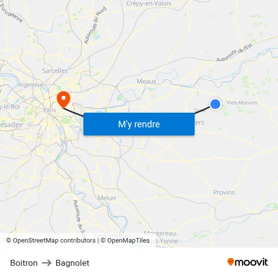 Boitron to Bagnolet map