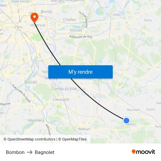 Bombon to Bagnolet map