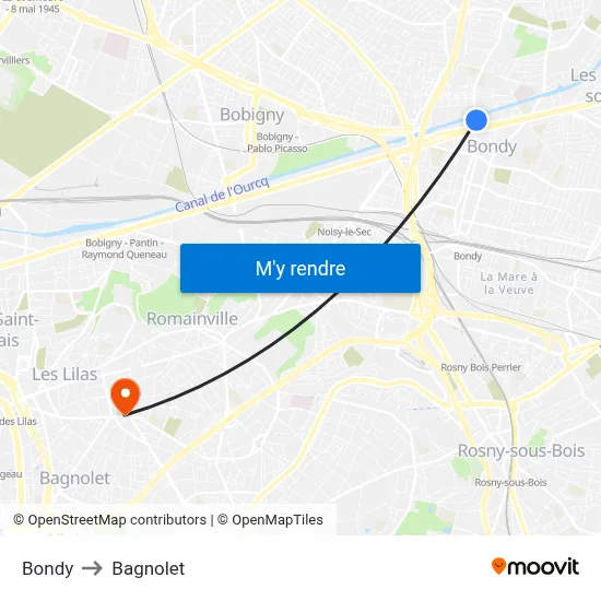 Bondy to Bagnolet map