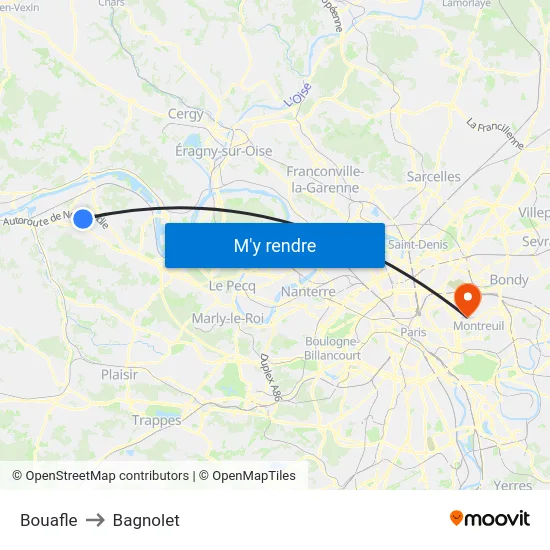 Bouafle to Bagnolet map