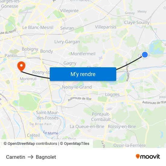 Carnetin to Bagnolet map