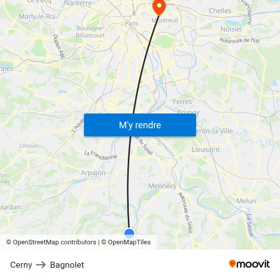 Cerny to Bagnolet map