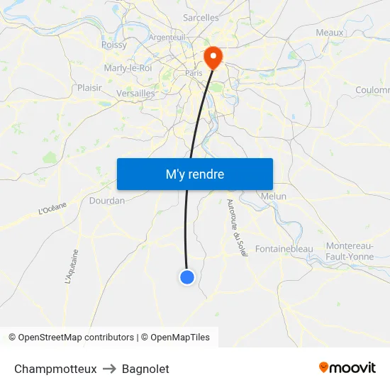 Champmotteux to Bagnolet map