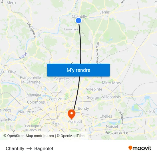 Chantilly to Bagnolet map