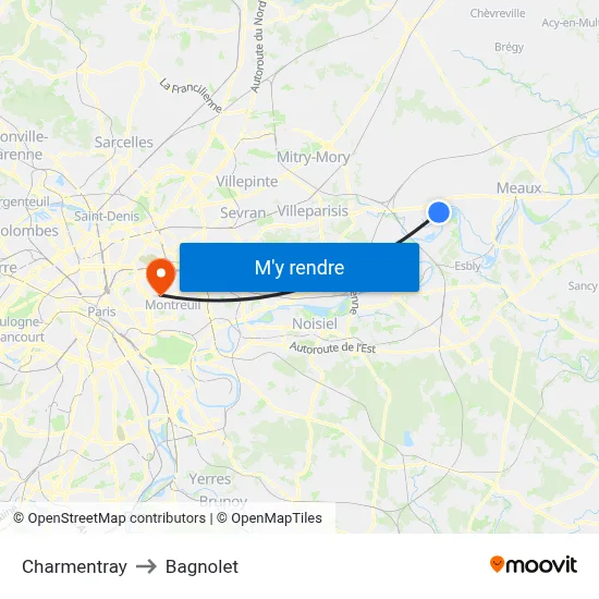 Charmentray to Bagnolet map