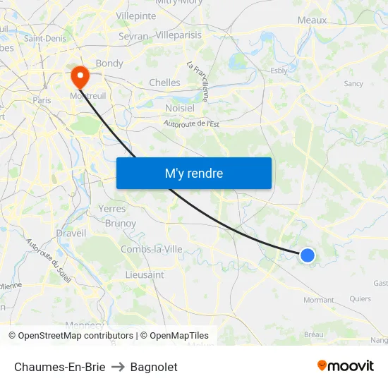 Chaumes-En-Brie to Bagnolet map