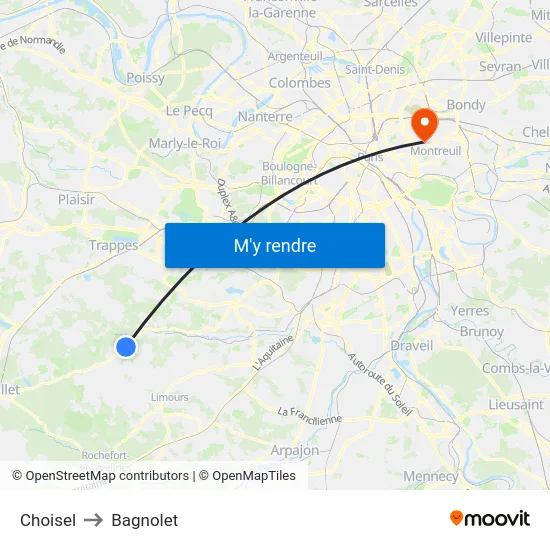 Choisel to Bagnolet map