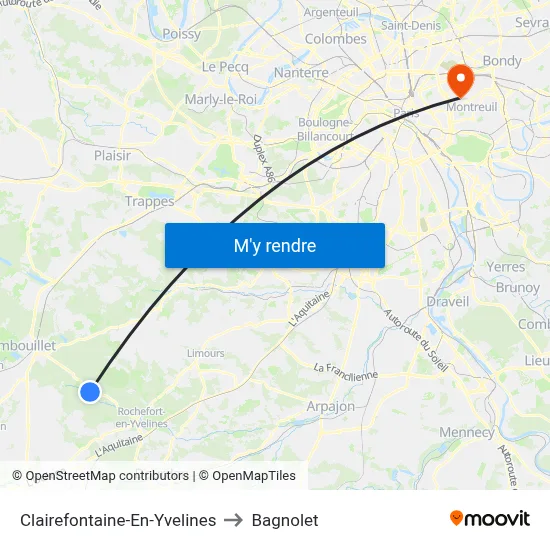 Clairefontaine-En-Yvelines to Bagnolet map