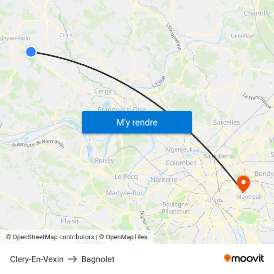 Clery-En-Vexin to Bagnolet map