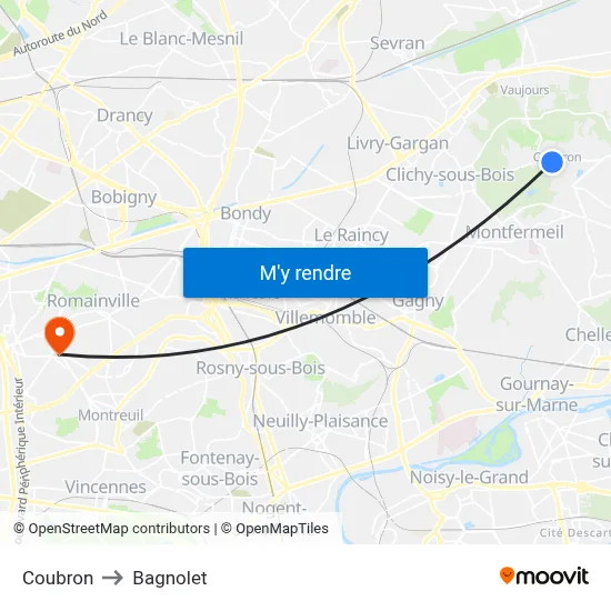 Coubron to Bagnolet map