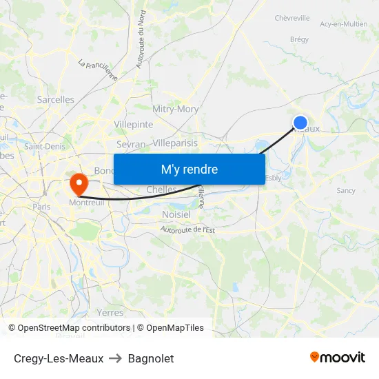 Cregy-Les-Meaux to Bagnolet map