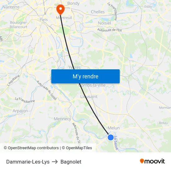 Dammarie-Les-Lys to Bagnolet map