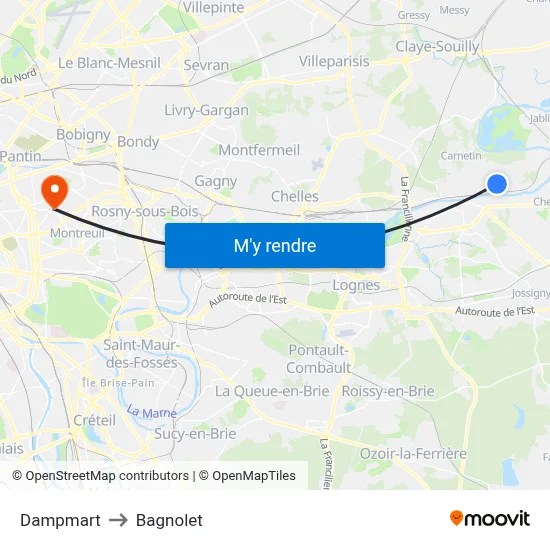 Dampmart to Bagnolet map