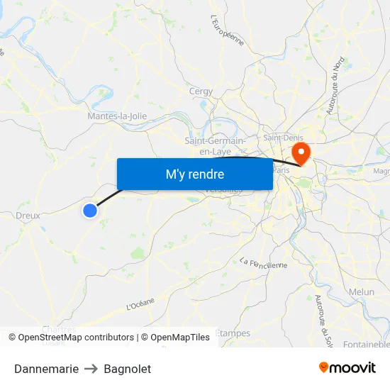 Dannemarie to Bagnolet map