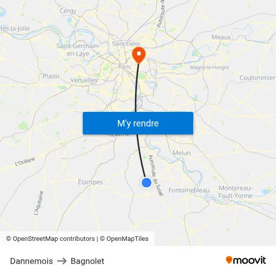 Dannemois to Bagnolet map