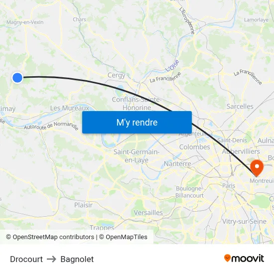 Drocourt to Bagnolet map