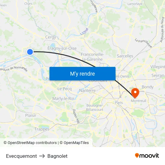 Evecquemont to Bagnolet map
