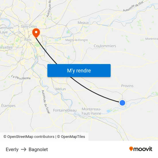 Everly to Bagnolet map