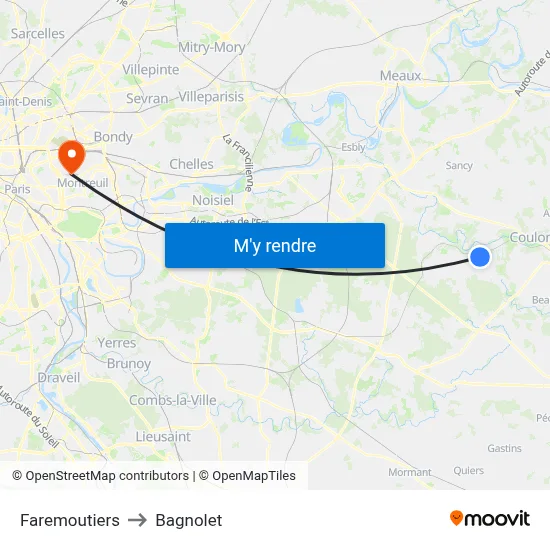 Faremoutiers to Bagnolet map