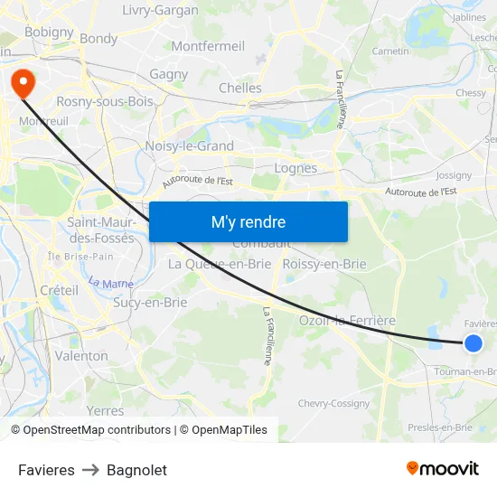 Favieres to Bagnolet map