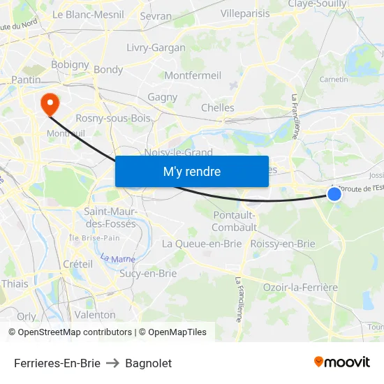 Ferrieres-En-Brie to Bagnolet map