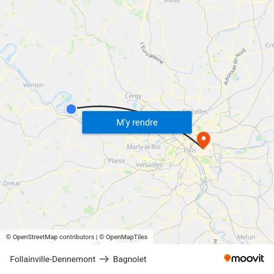 Follainville-Dennemont to Bagnolet map