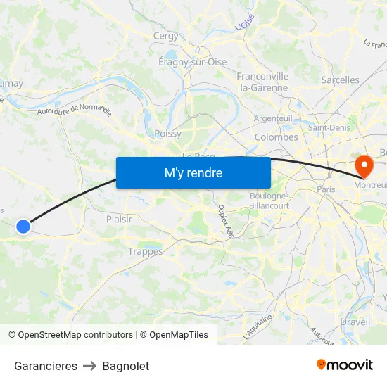 Garancieres to Bagnolet map