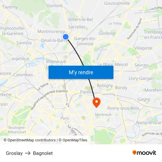Groslay to Bagnolet map