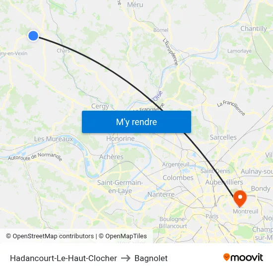 Hadancourt-Le-Haut-Clocher to Bagnolet map