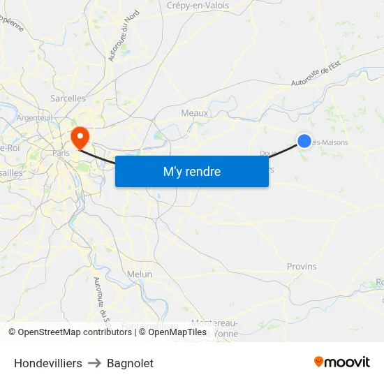 Hondevilliers to Bagnolet map