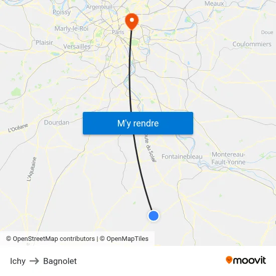 Ichy to Bagnolet map