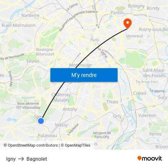 Igny to Bagnolet map