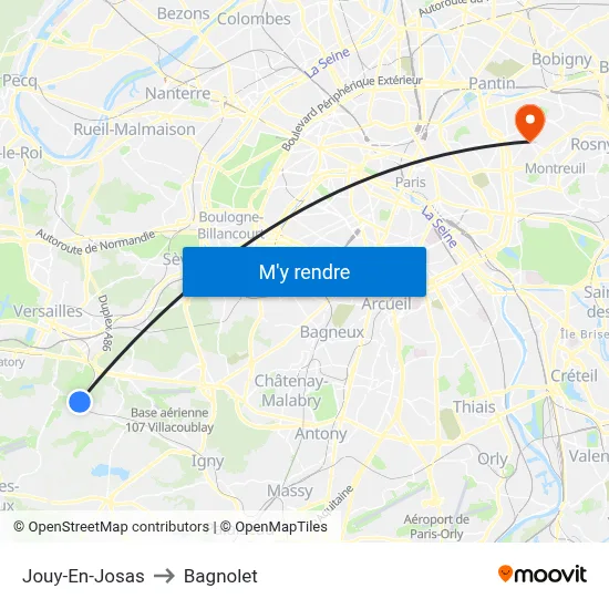 Jouy-En-Josas to Bagnolet map