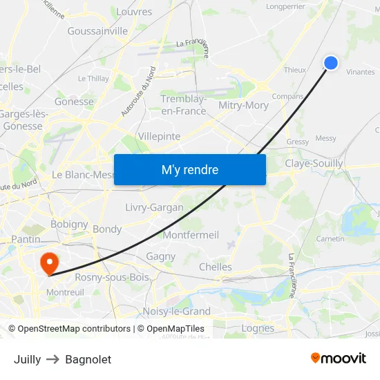 Juilly to Bagnolet map