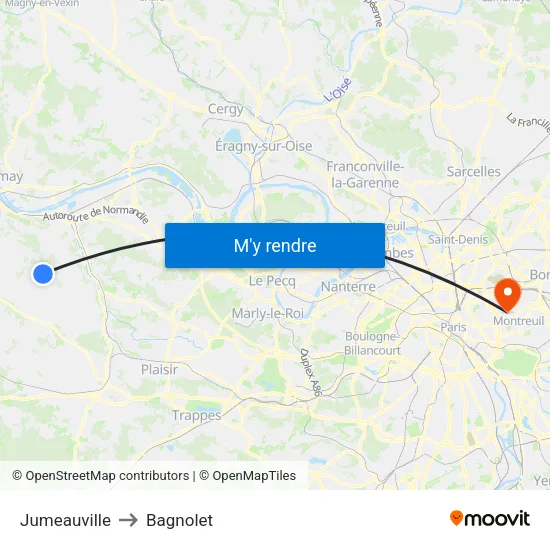 Jumeauville to Bagnolet map