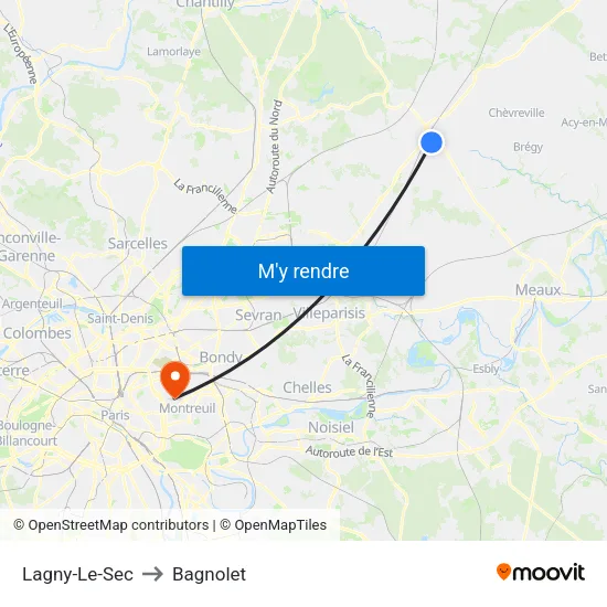 Lagny-Le-Sec to Bagnolet map