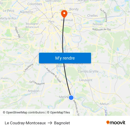 Le Coudray-Montceaux to Bagnolet map