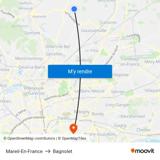 Mareil-En-France to Bagnolet map
